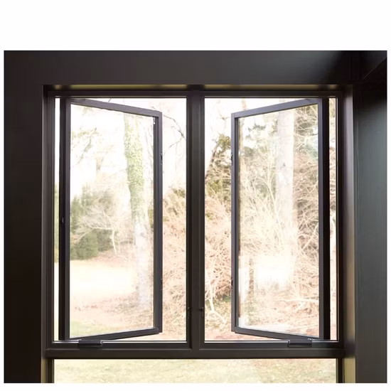 Minimalist Slim Narrow Aluminum Frame Double Glass Swing Windows Hurricane Impact Thermal Insulated Exterior Villa House Casement Window with Screen