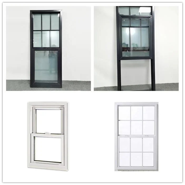 CE Certification Low-E Glass Handle Lock Heat Insulated Waterproof Good Sealing Performance UPVC PVC Vinyl Double Hung Windows for Office Building