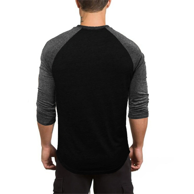 Hip Hop Solid Cotton Men&prime; S Slim Fit Raglan T-Shirt Round Neck Color Contrast Sports 3/4 Quarter Sleeves
