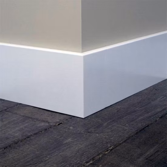 Rongke OEM MDF Teak Pine Wood White Primer MDF Trim White Vinyl Floor Molding Baseboard Moulding